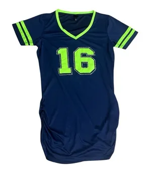 Seattle Seahawks 16 Maternity Blue T-Shirt Size L Rhinestone Short-Sleeve V-Neck thumbnail 1