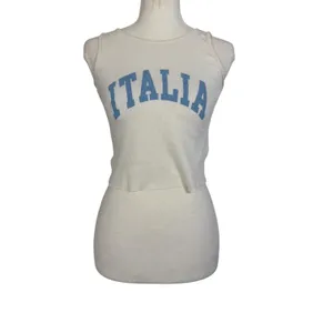 Italia Ribbed Crop Tank Top Womens One Size Cream Blue Graphic Made in Italy Y2K thumbnail 3