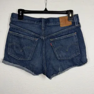 Levis 501 Premium Shorts Womens 28 Blue High Rise Distressed Cutoff Denim thumbnail 6
