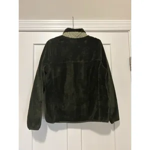 LL Bean High Pile Fleece Fuzzy Pullover Women’s Medium 1/4 Snap Green Jacket thumbnail 5