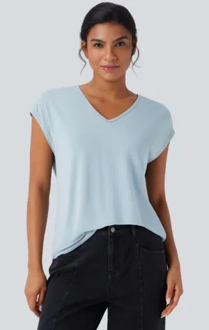 Halara Light Blue V Neck Tee XL Buttery Soft thumbnail 1
