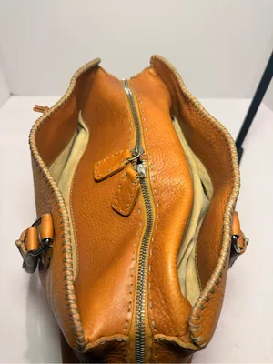 Vintage Fendi Selleria Pebbled Leather Satchel – Cognac Brown thumbnail 13