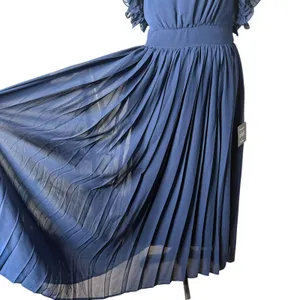 Lulus Navy Blue Ruffle Chiffon Midi Maxi‎ Dress Flowy One Shoulder Formal Size M thumbnail 6