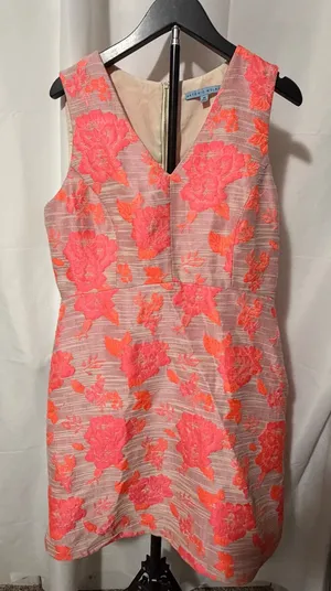 Antonio Melani Pink Orange Floral Brocade Sheath Dress V-Neck Size 10 thumbnail 1