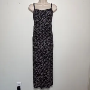 90s Handmade Women Indie Grunge Maxi Dress Small Black Ditsy Floral Square Neck thumbnail 7