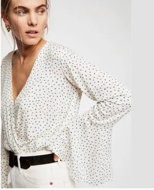 FREE PEOPLE Makin Waves Printed Bodysuit Ivory thumbnail 1