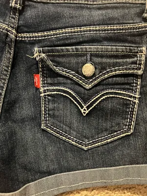 Levi's Dark Blue Rolled Hem Denim Midi Shorts thumbnail 4