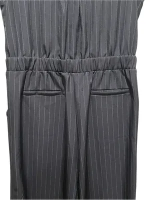 Monteau Los Angeles Jumpsuit Black Pinstripe Women’s Size Large Wide Leg thumbnail 6