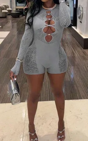 Shein grey romper mesh thumbnail 1