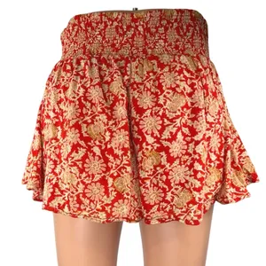 Free People Say It's So Orange Floral Smocked High Waist Flowy Mini Shorts Sz S thumbnail 3