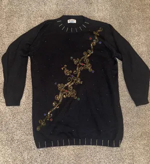 Koret Vintage Black Beaded Sequin Sweater with Gold Embroidery, Size S thumbnail 1