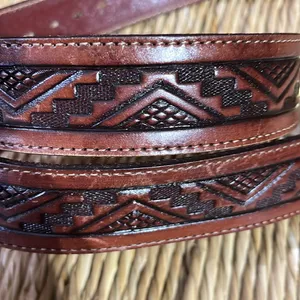 Leather brown western unisex belt. Size 34 thumbnail 6