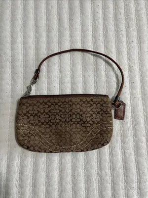 Coach Brown Signature Canvas Wristlet with Tan Leather Trim and Silver Buckle thumbnail 2