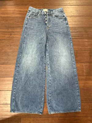 Extra baggy blue denim jeans with button fly #freepeople #denim thumbnail 1
