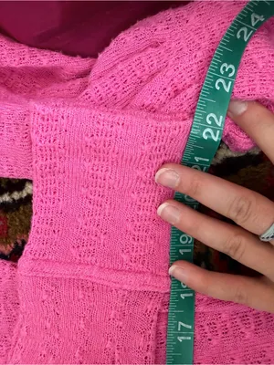 Free People Hot Pink V-Neck Lace Trim Lightweight Sweater thumbnail 7