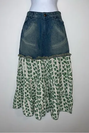 Women’s Vintage y2k Denim Tiered Maxi Skirt SMALL thumbnail 1