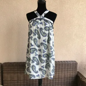 Skies Are Blue Pom Pom Paisley Halter Dress NEW NWT‎ White Size Small thumbnail 2