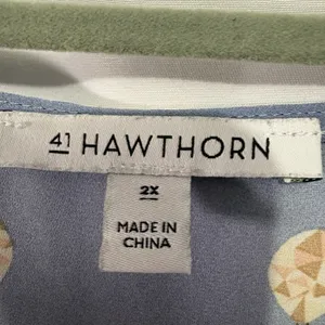 41 Hawthorn Top 2X Cute Blue Silky Hot Air Balloon Print Shirt Blouse Tie Sleeve thumbnail 4