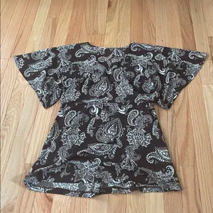 y2k Maurices Babydoll Top Womens Medium Brown White Paisley Print Boho Prairie thumbnail 7