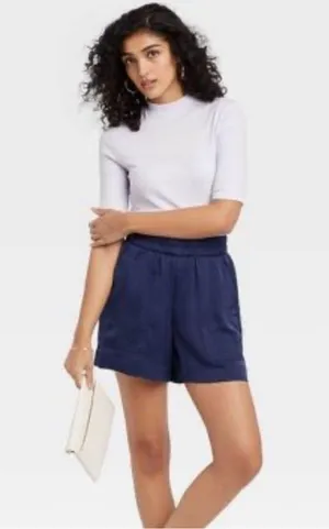 A New Day Pull-On Satin Shorts in Navy thumbnail 1