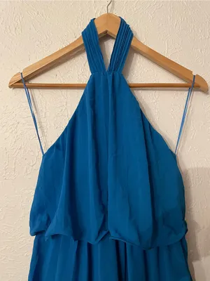 One33 Social Gown Asymmetrical Halter Tiered Maxi Dress Blue Size 0 thumbnail 6