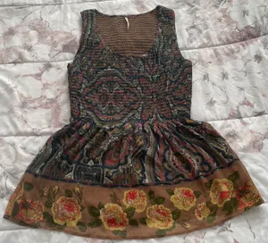 Free People Brown Floral Smocked Fit & Flare Lined Blouse, size XS thumbnail 11
