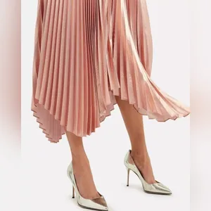 A.L.C. Pink Rose Gold Aurora Pleated One Shoulder Midi Dress thumbnail 3