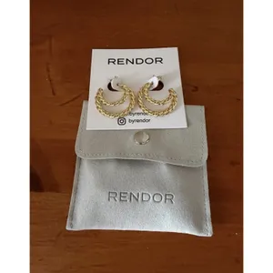 Rendor Victoria 14K Gold Plated Braided Double Hoop Earrings NIP Pouch thumbnail 3