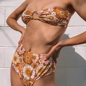 Retro Dream On 70's Floral O-Ring High Waisted Bikini thumbnail 1