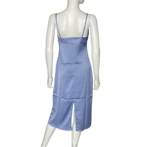 WEWOREWHAT Cowlneck Satin Midi Slip Dress Slate Blue Women’s Sz 2 thumbnail 5