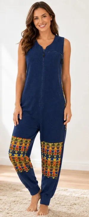 Patagonia Women's Fleece Jumpsuit Small Navy Geometric Cabincore Outdoor Lounge thumbnail 1