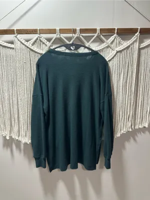 Old Navy Dark Green Waffle Henley Pullover thumbnail 2