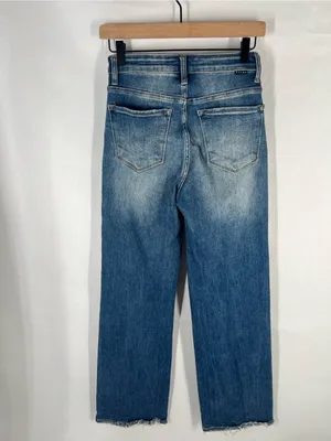 Risen Jeans High Rise Ripped Wide Leg Jeans Distressed Raw Hem Size 1/25 thumbnail 8