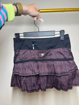 Lululemon purple & black vertical striped tennis skirt #tennis #athletic thumbnail 2