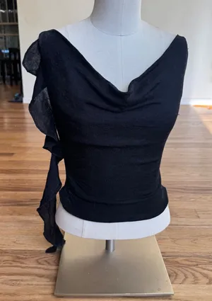 Princess Polly‎ Black Metallic Shimmer Cowl Neck Ruffle Top US 2 Sleeveless thumbnail 1
