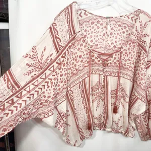 Free People Medium Tunic Top Blouse Floral Print Lace Up Bohemian Boho‎ 1254 thumbnail 8