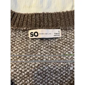SO Brown V-Neck Sweater Knit Cozy Smiley Face Print Y2K 90s Grunge Kidcore Retro thumbnail 2