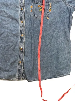 Y2K Vintage Looney Tunes Tweety Bird Stuff It Embroidered Chambray Button Down S thumbnail 5
