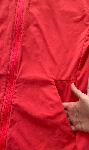 Orange Coral Hooded Full Zip Lined Pockets Logo Windbreaker, size M thumbnail 5