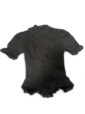 Black ruffle blouse with a lace up corset back thumbnail 2