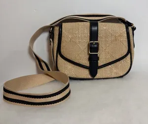 Time and Tru Daisy Woven Straw Crossbody Bag Tan Purse Womens Adjustable Strap thumbnail 1