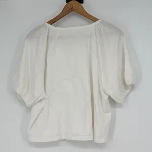 Aerie White Gathered‎ Sleeve Crew Neck T Shirt Top M Cropped Boxy Cottage Tee thumbnail 2