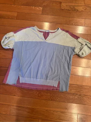 Easel Pastel Colorblock Raw Hem Short Sleeve Top - Medium thumbnail 2