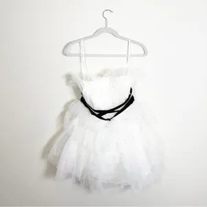 NWT Anthropologie Maeve Tiered Strapless Tulle Pearl Belted Mini Dress White 8 thumbnail 5