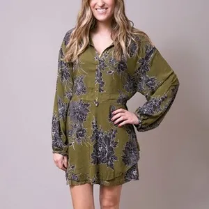 Free People Shake It Mini Dress Women S Olive Floral Boho Whimsigoth Romantic thumbnail 4