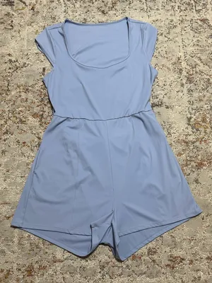 Halara SoftlyZero Airy U Neck Cap Sleeve Pocket Yoga Romper XL blue thumbnail 4