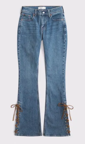Abercrombie Curve Love Mid Rise Bootcut Vegan Suede Lace Jean 31 Short thumbnail 1