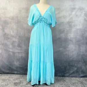 Boston Proper Women Tiered Gauze Maxi Dress Size XL Flutter Sleeve Flowy Coastal thumbnail 13