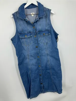 A New Approach Denim Mini Button Up Dress Size XL Boho Western thumbnail 5