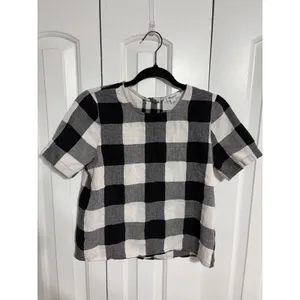 Madewell Top Buffalo Check Black White Button Back Cotton Linen XS Cottagecore‎ thumbnail 2